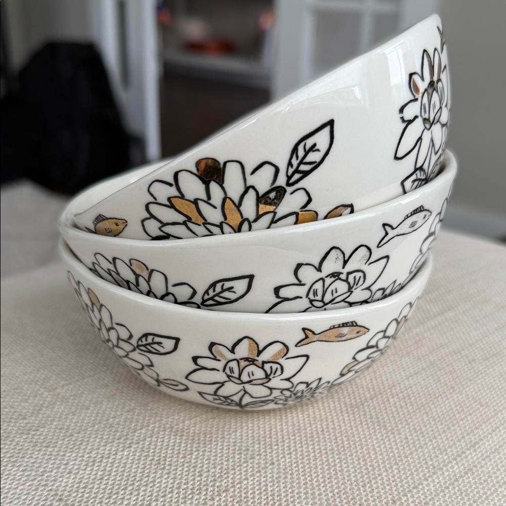 Anthro Set of 3 White Ceramic Bowls